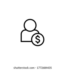 Icono del vector del vendedor en el icono de estilo de línea negra, estilo aislado en fondo blanco