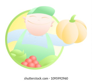 Seller of vegetables vector cartoon drawn in pastel colors