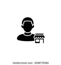 Seller vendor glyph icon. Simple solid style. Shop, market, business concept. Black and white symbol. Vector illustration isolated on white background. EPS 10