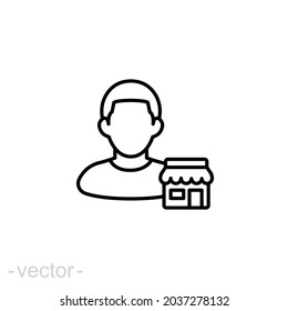 Seller vendor line icon. Simple outline style. Shop, market, business concept. Black and white symbol. Vector illustration isolated on white background. Editable stroke EPS 10