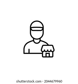 Seller vendor line icon. Simple outline style. Shop, market, business concept. Black and white symbol. Vector illustration isolated on white background. EPS 10