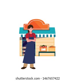 seller woman farm products shop front