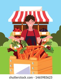 seller woman farm products stand