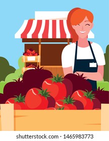 seller woman farm products stand