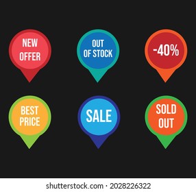Verkaufsabzeichen Set von Bannerelementen, Vektorgrafik-Tag-Sammlung, Preisrabatt-Design, Verkauf von Web-Coupons. Werbebanner-Symbole, Handelsmarkensammlung, bestes Business-Poster.