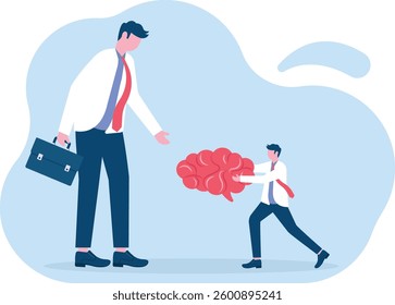 Selling brains. Small businessman gives brain to big man

