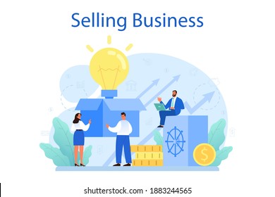Selling business. B2B or business to business deal. Selling agreement. Business investing and financial success idea. Isolated flat vector illustration