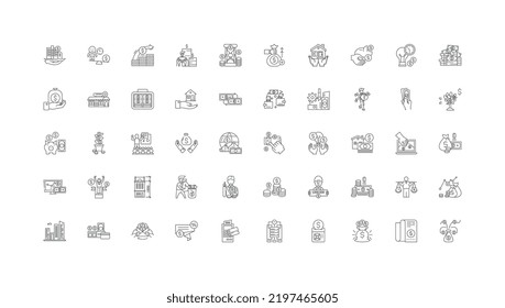 Selling business ideas, linear icons, line signs set, vector collection