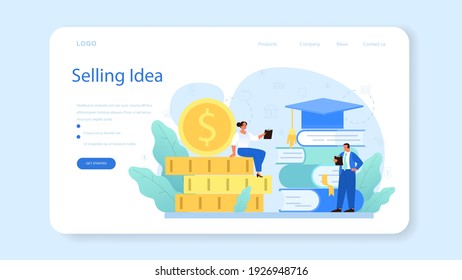 Selling business web banner or landing page. B2B or business to business deal. Selling agreement. Business investing and financial success idea. Isolated flat vector illustration