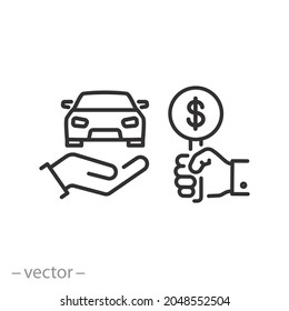 selling car, automobile auction icon, auto legal property, real offer with competition bid - editable stroke vector illustration