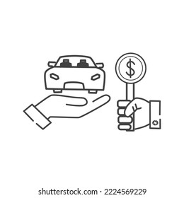 selling car, automobile auction icon, auto legal property, real offer with competition bid - editable stroke vector illustration