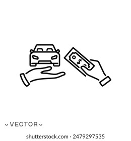 venta de coche, icono de subasta de automóviles, propiedad legal de automóviles, oferta real línea delgada símbolo aislado sobre fondo blanco, trazo editable eps 10 Ilustración vectorial