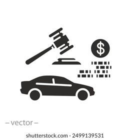 selling car icon, automobile auction, auto legal property, flat vector illustration