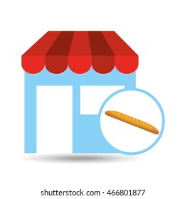 selling fresh baguette, bakery products, vector illustration