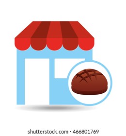 selling fresh bread, bakery products, vector illustration