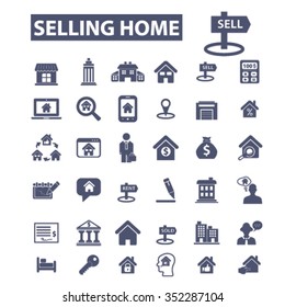 selling home, real estate, agent, agency, buildings icons, signs vector concept set for infographics, mobile, website, application

