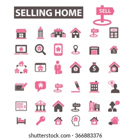 selling home, real estate, agent, agency, buildings icons, signs vector concept set for infographics, mobile, website, application
