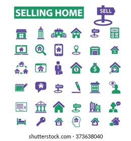 selling home, real estate, agent, agency, buildings icons, signs vector concept set for infographics, mobile, website, application
