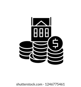 Selling a house black icon, vector sign on isolated background. Selling a house concept symbol, illustration 