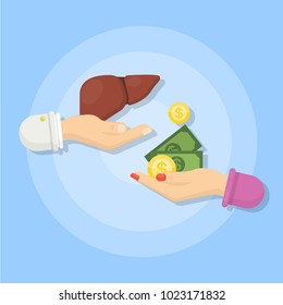 Selling human organs. Liver for sell for money.