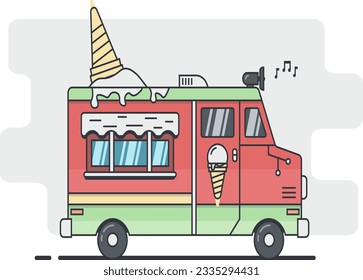 selling ice cream with a food truck. ice cream designs. colorful vector image of food truck. food truck doodle. industrial. delivery transportation. cool . garage tuck. automobile art 