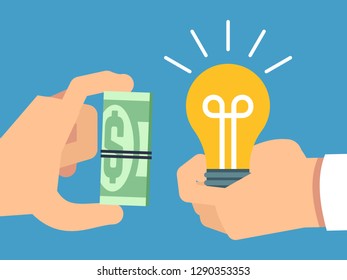 Selling ideas for money, creative thinking and money flat vector illustration