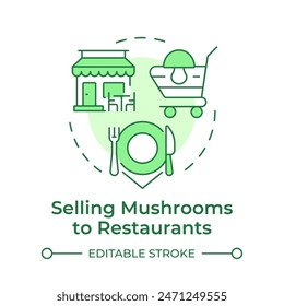 Selling mushrooms to restaurants soft green concept icon. Business to business. Commercial farming. Round shape line illustration. Abstract idea. Graphic design. Easy to use in article