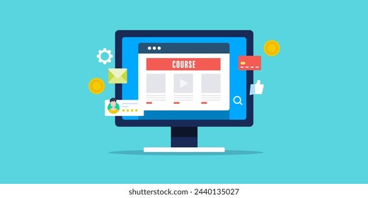 Selling online courses on internet, Online certification, people rating online courses, sale digital training program - vector illustration banner with icons