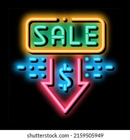 selling price discount neon light sign vector. Glowing bright icon selling price discount sign. transparent symbol illustration