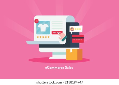 Selling products on eCommerce platform, Digital marketplace, Online shop, Add to cart items - flat design vector illustration