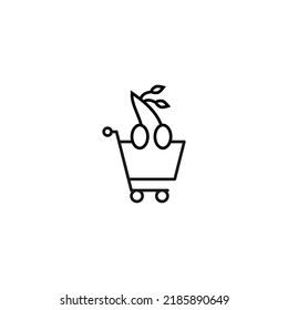 Selling, purchase, shopping concept. Vector sign suitable for web sites, stores, shops, articles, books. Editable stroke. Line icon of cherry in shopping cart 