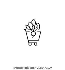 Selling, purchase, shopping concept. Vector sign suitable for web sites, stores, shops, articles, books. Editable stroke. Line icon of beetroot in shopping cart 