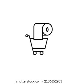 Selling, purchase, shopping concept. Vector sign suitable for web sites, stores, shops, articles, books. Editable stroke. Line icon of toilet paper in shopping cart 