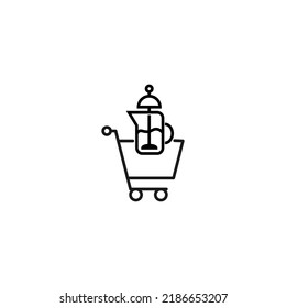 Selling, purchase, shopping concept. Vector sign suitable for web sites, stores, shops, articles, books. Editable stroke. Line icon of teapot in shopping cart 