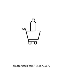 Selling, purchase, shopping concept. Vector sign suitable for web sites, stores, shops, articles, books. Editable stroke. Line icon of bottle in shopping cart 