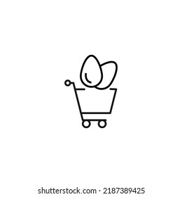 Venta, compra, concepto de compra. Cartel vector adecuado para sitios web, tiendas, tiendas, artículos, libros. Trazo editable. Icono de línea de los huevos en el carro de la compra 