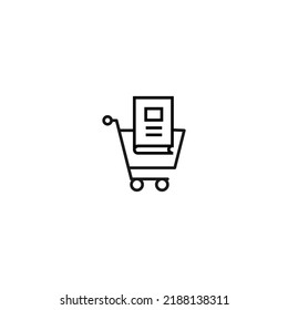 Selling, purchase, shopping concept. Vector sign suitable for web sites, stores, shops, articles, books. Editable stroke. Line icon of book in shopping cart 