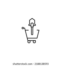 Venta, compra, concepto de compra. Cartel vector adecuado para sitios web, tiendas, tiendas, artículos, libros. Trazo editable. Icono de línea de pala en el carro de la compra 