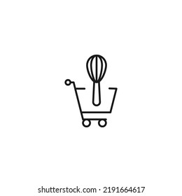Selling, purchase, shopping concept. Vector sign suitable for web sites, stores, shops, articles, books. Editable stroke. Line icon of mixer in shopping cart 