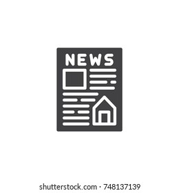 Selling real estate advertisement icon vector, filled flat sign, solid pictogram isolated on white. Newspaper symbol, logo illustration.