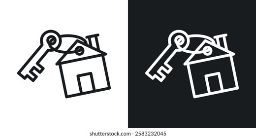 Selling or rent home icons in black and white liner strokes for web design.