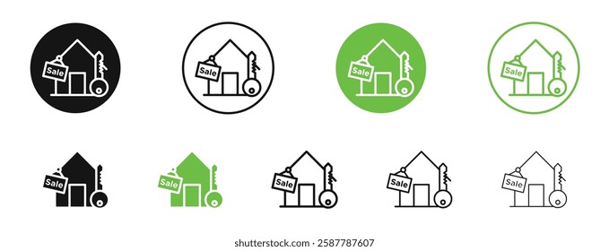 Selling or rent home icons in black and green colors collection