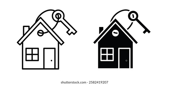 Selling or rent home icons pack vectors in black flat and strokes