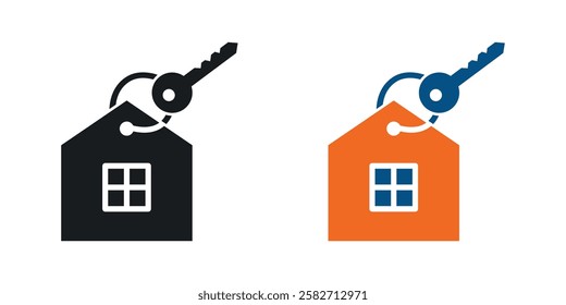 Selling or rent home icons set vectors black and colored style