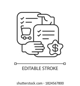 Selling skills linear icon. Trading business, commercial relationship thin line customizable illustration. Contour symbol. Corporate deal negotiation. Vector isolated outline drawing. Editable stroke