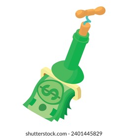 Selling wine icon isometric vector. Corkscrew open bottle and dollar banknote. Winemaking, business, trade