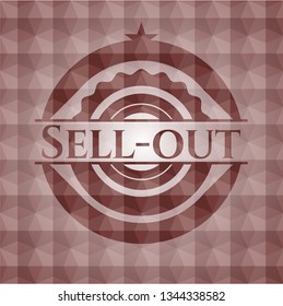 Sell-out red emblem or badge with geometric pattern background. Seamless.