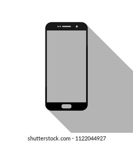 Sellphone icon. Black object with long shadow on white background