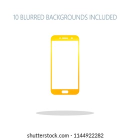 Sellphone icon. Colorful logo concept with simple shadow on white. 10 different blurred backgrounds included