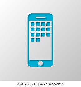 Sellphone icon. Paper design. Cutted symbol with shadow
